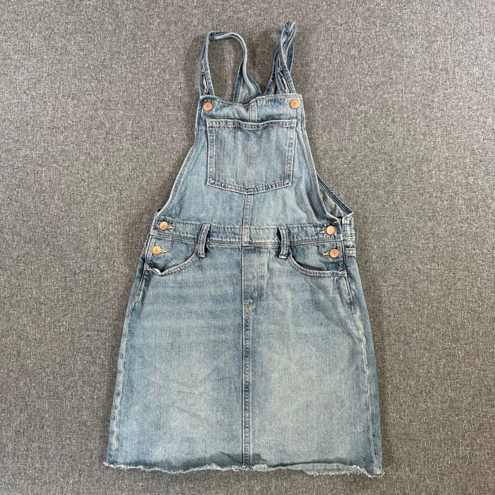 Old Navy Overall Dress Girls XL (14) Denim Light Blue Raw Hem Old Navy